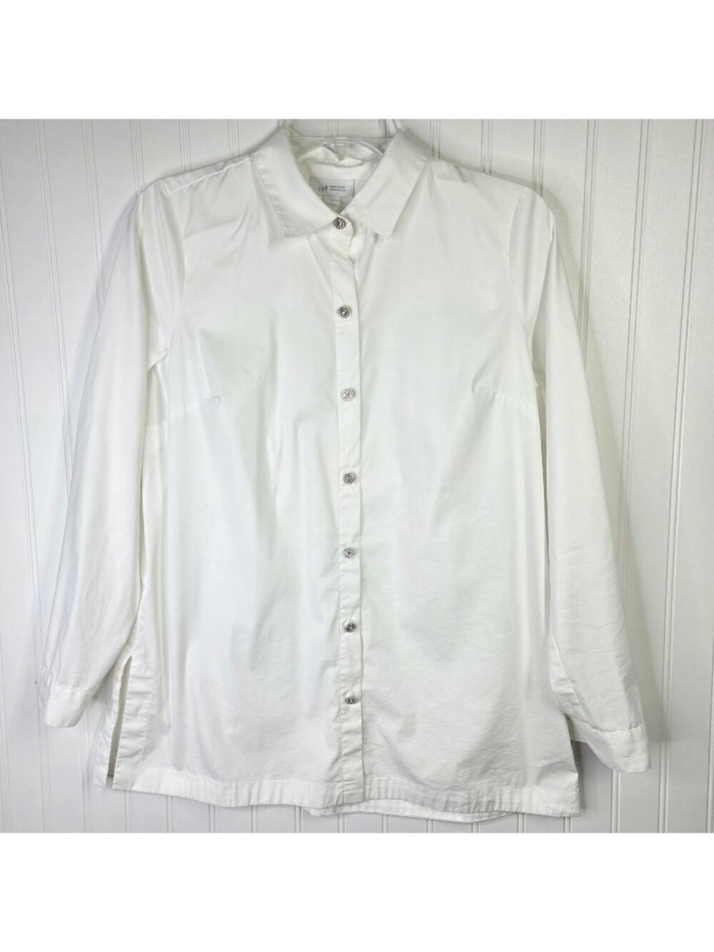 J Jill Shirt Women XS - M White Tunic Rhinestone Button Stretch Relaxed Timeless